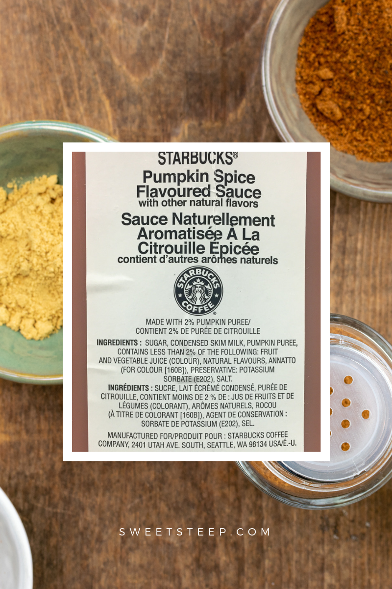 starbucks pumpkin spice latte sauce ingredients label