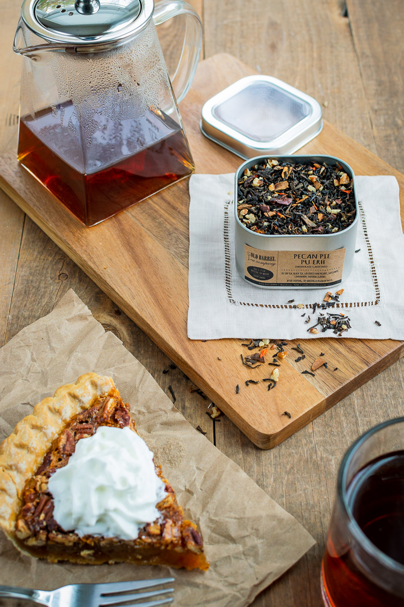 pecan pie pu erh dessert tea and slice of pie