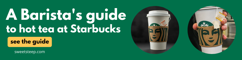 a barista's guide to starbucks hot tea with photos of hot tea in starbucks cups