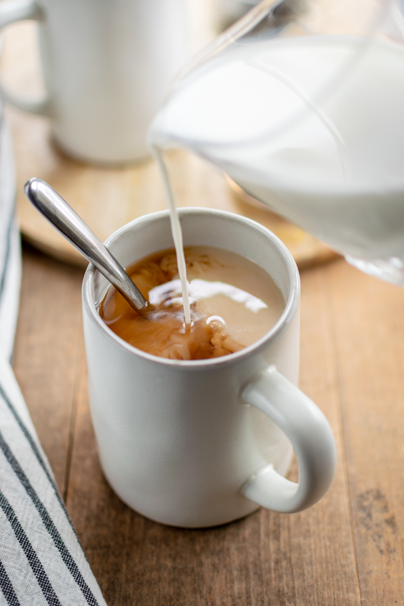 black tea with milk and sugar