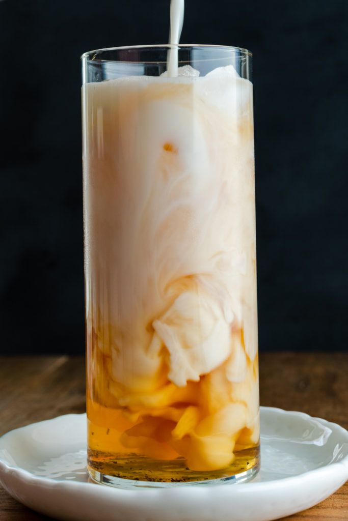 Iced caramel English breakfast tea latte