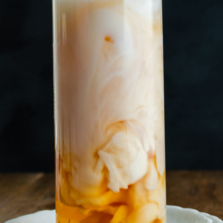 Iced caramel English breakfast tea latte