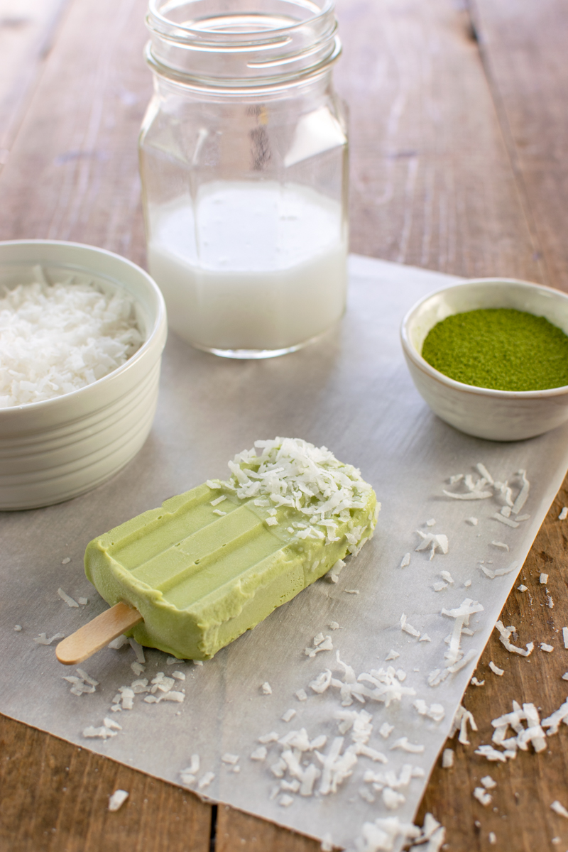 coconut popsicles with matcha