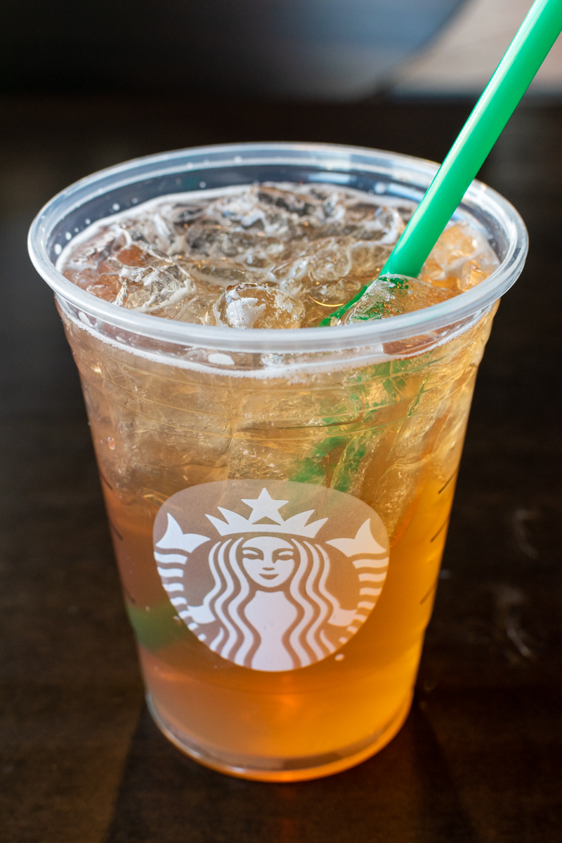 starbucks iced green tea with peach juice