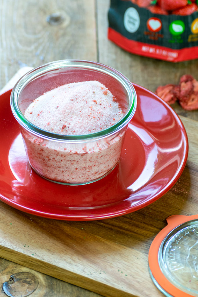 strawberry flavored sugar infused in airtight jar