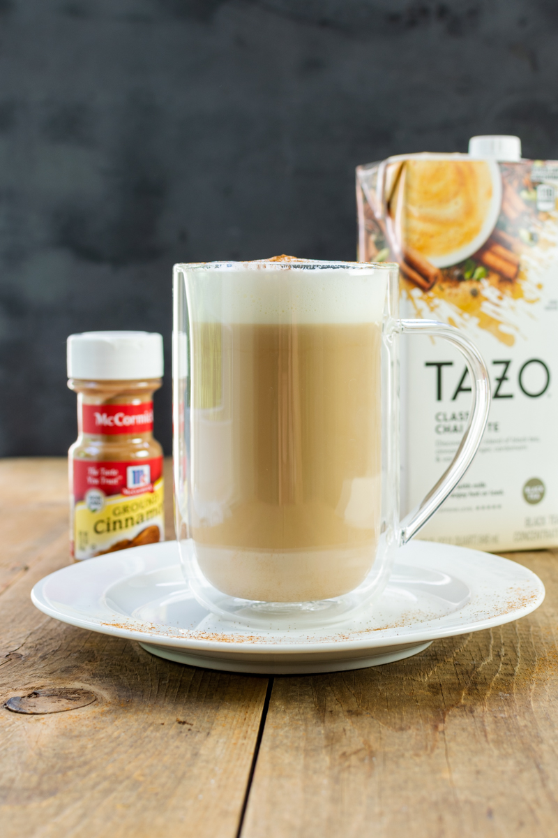 homemade starbucks chai tea latte topped with cinnamon