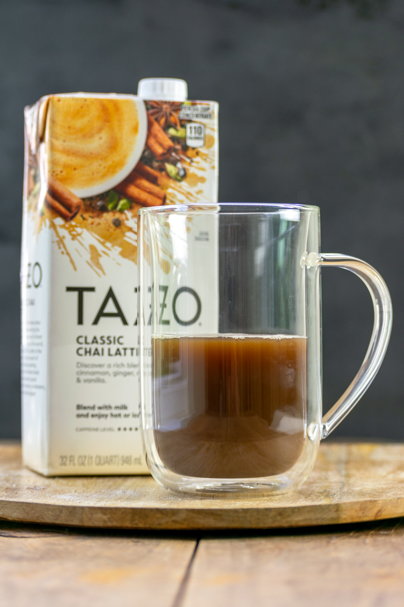 tazo chai concentrate in a cup