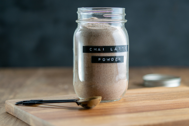 chai latte powder mix in a jar