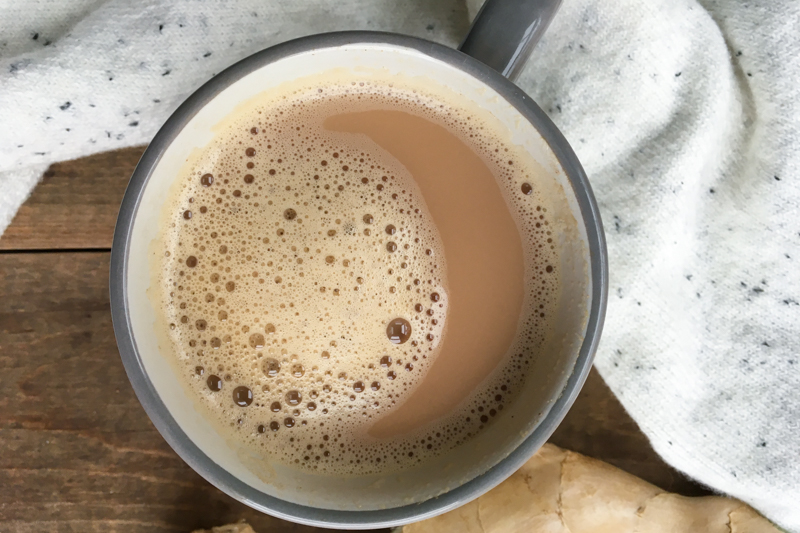 ginger milk tea latte and ginger root