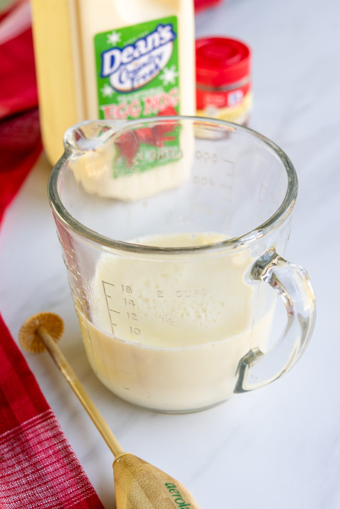 steamed eggnog and handheld frother