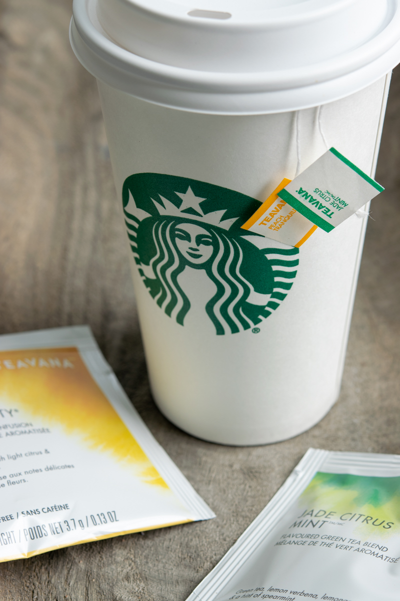 Starbucks Medicine Ball Tea and Teavana tea bags.