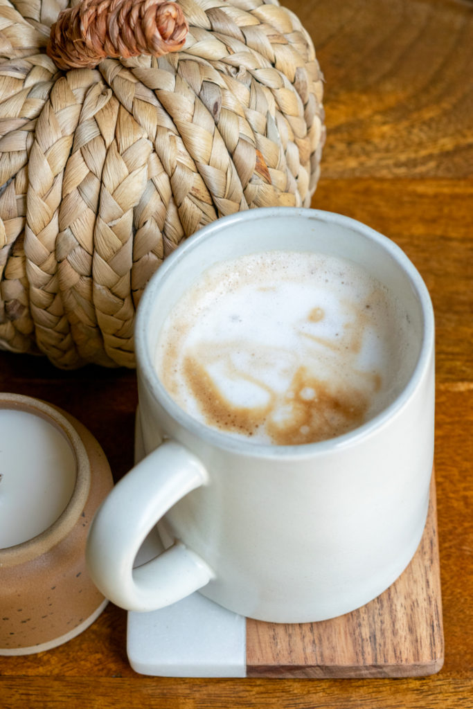 DIY Starbucks Dirty Chai Latte in cozy cup.