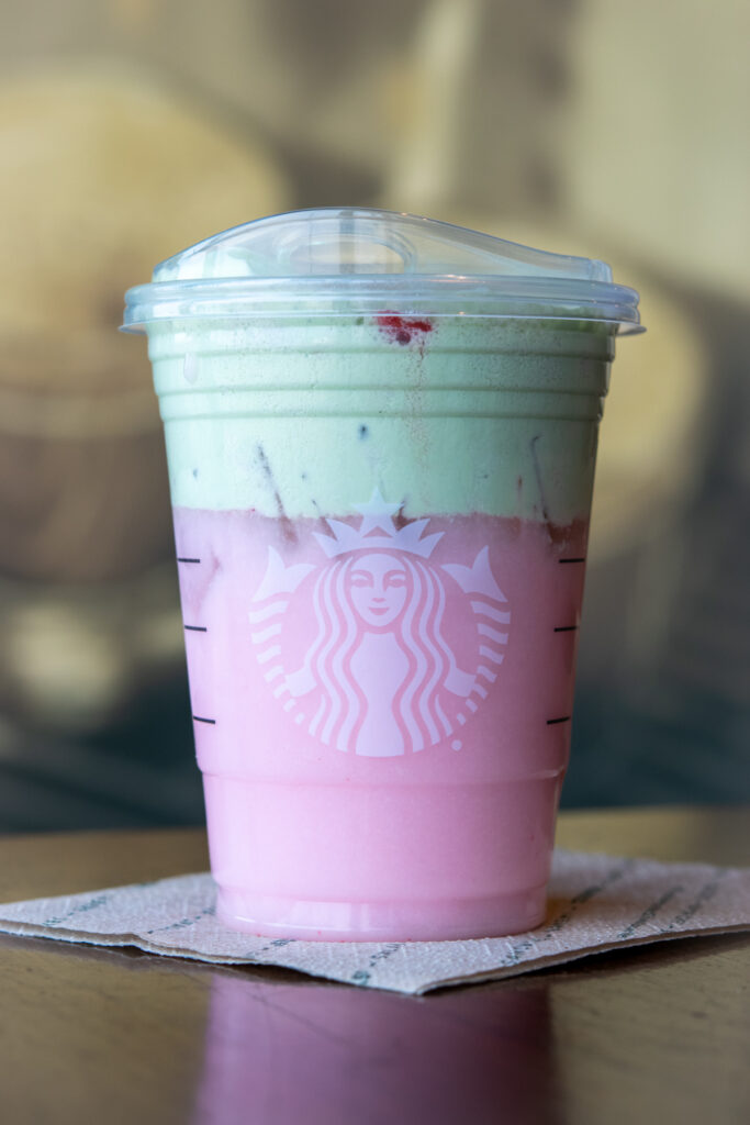 Starbucks Pink Drink with matcha cold foam.