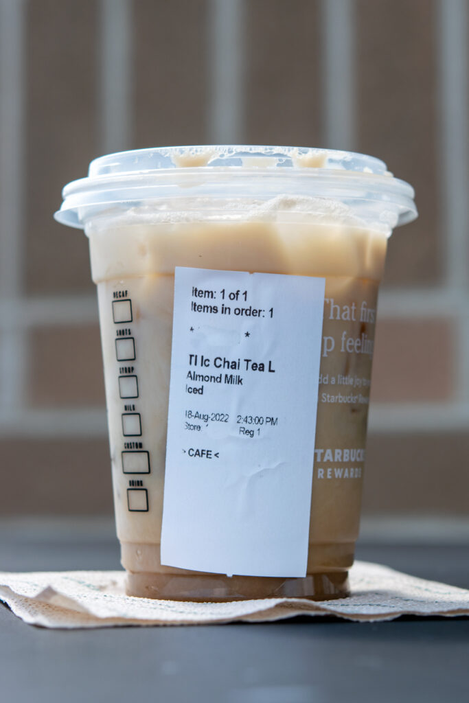 Starbucks iced chai tea latte made with almond milk.