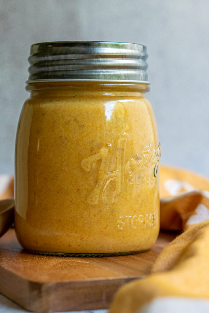 Jar of homemade pumpkin spice sauce.