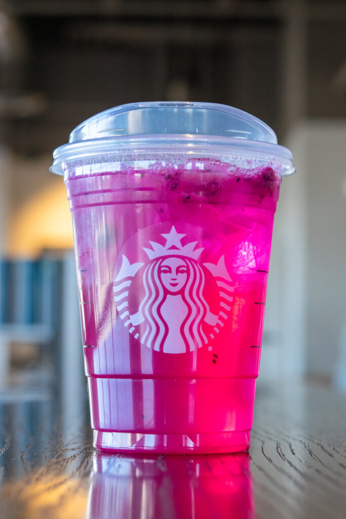 Starbucks Mango Dragonfruit Refresher drink.