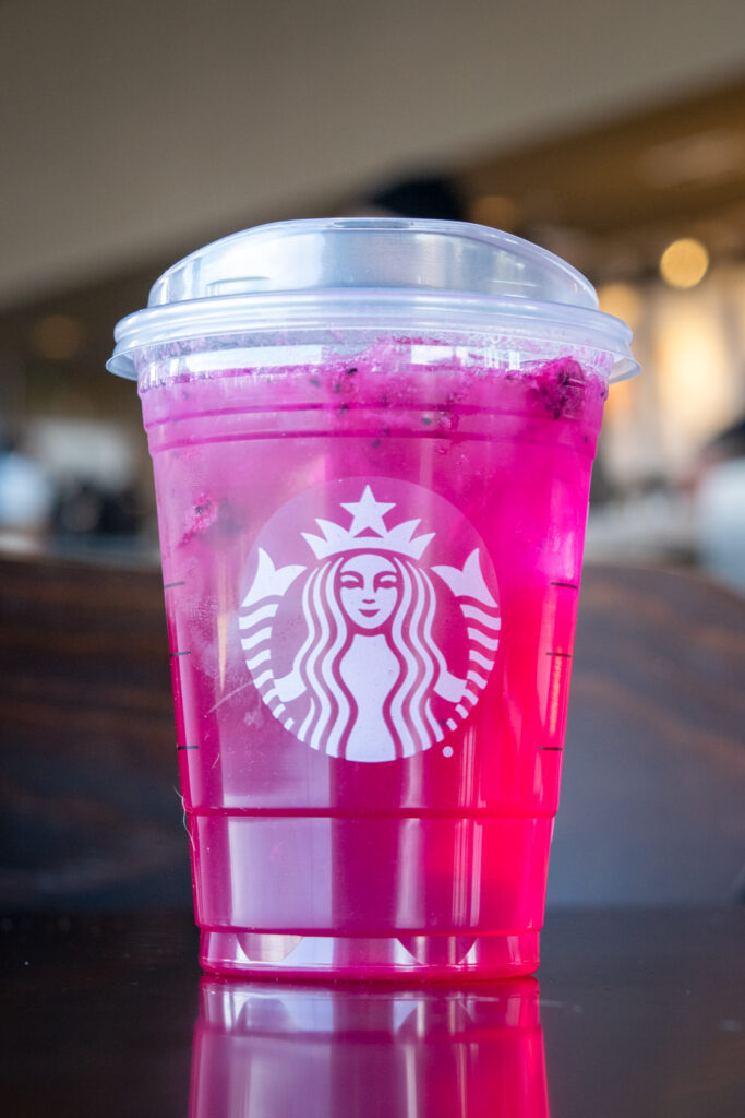 A Starbucks Mango Dragonfruit Refresher.