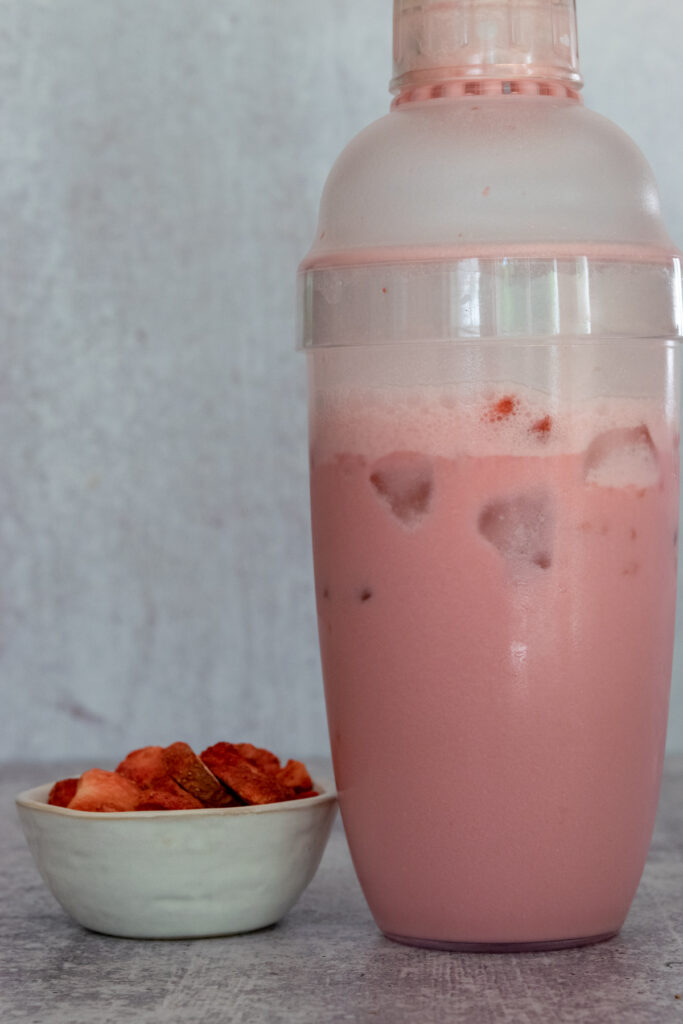 Shaken copycat Starbucks keto pink drink.