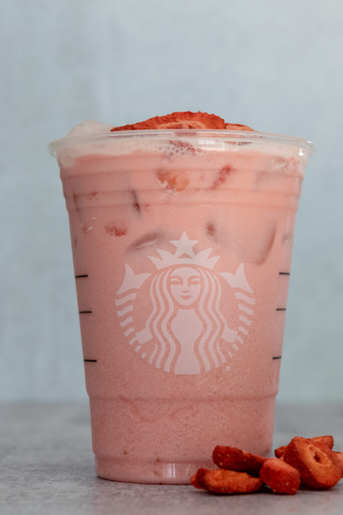 DIY keto pink drink in a Starbucks cup.