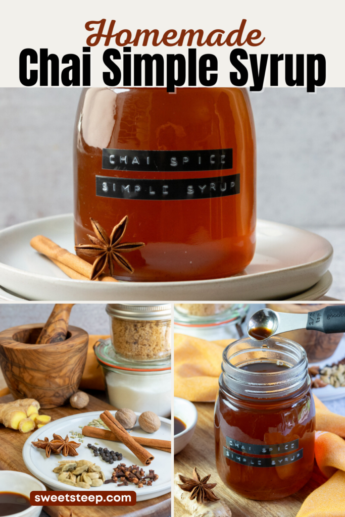 Pinterest pin for homemade chai simple syrup recipe.