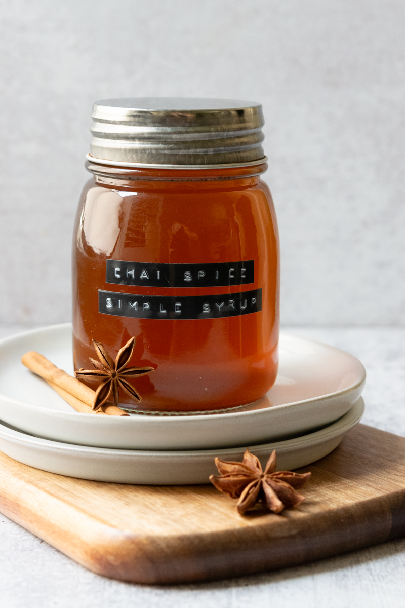 Bottle of homemade chai syrup.