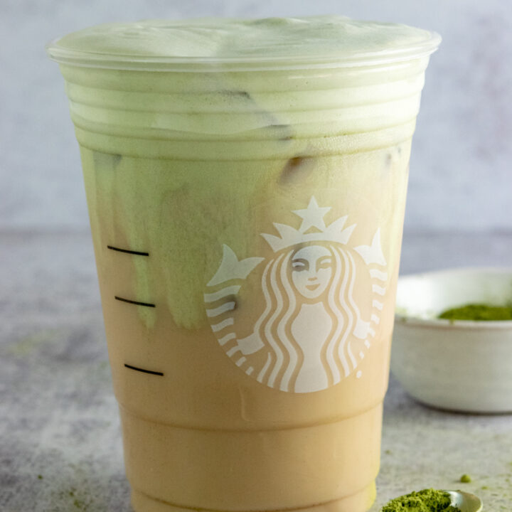Homemade Starbucks Chai Latte with matcha cream cold foam.