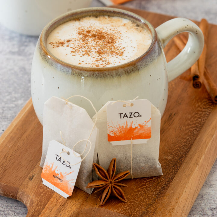 Homemade chai latte made with tea bags.