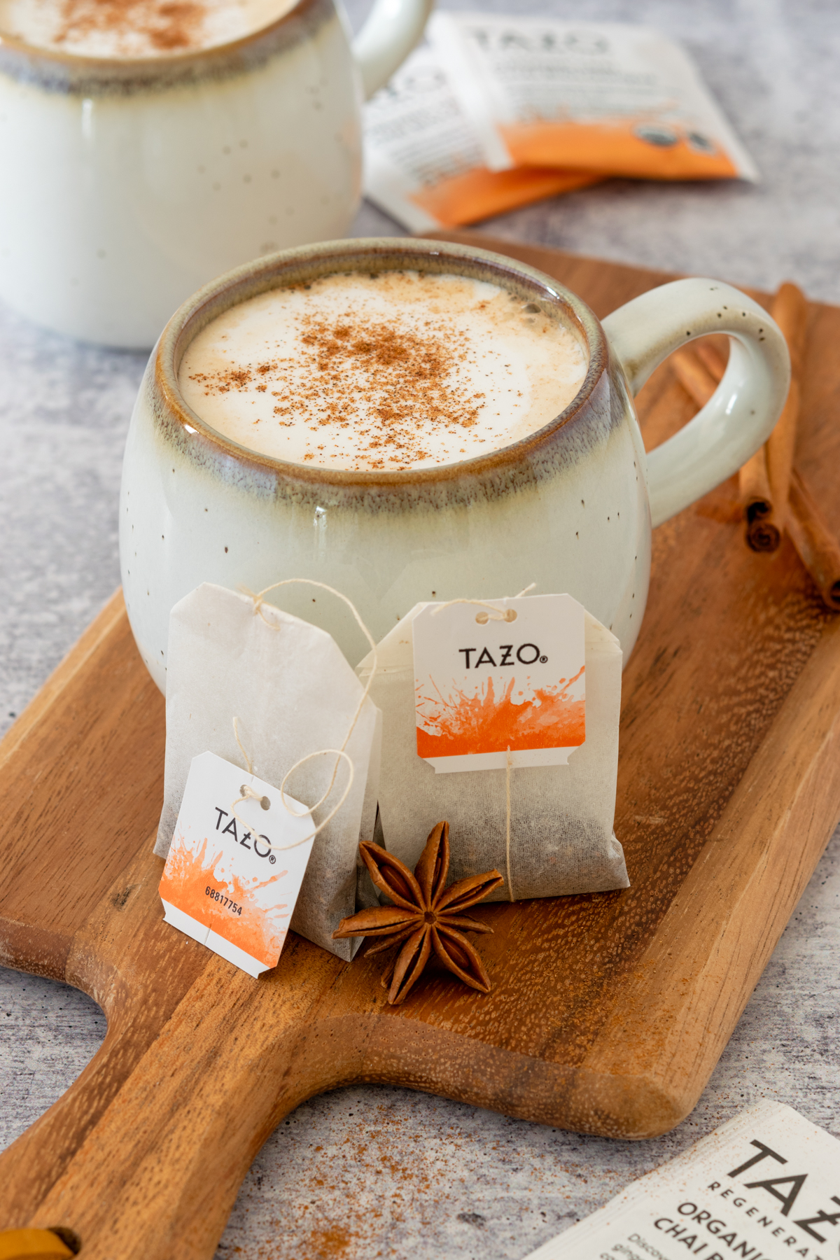 Homemade chai latte made with tea bags.