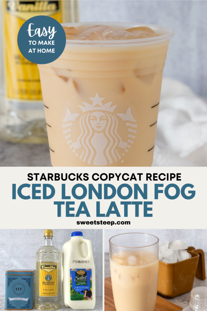 Pinterest pin for Starbucks Iced London Fog Tea Latte copycat recipe.