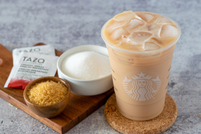 Starbucks makes both the hot and iced English Breakfast tea lattes with Teavana Royal English Breakfast tea bags.