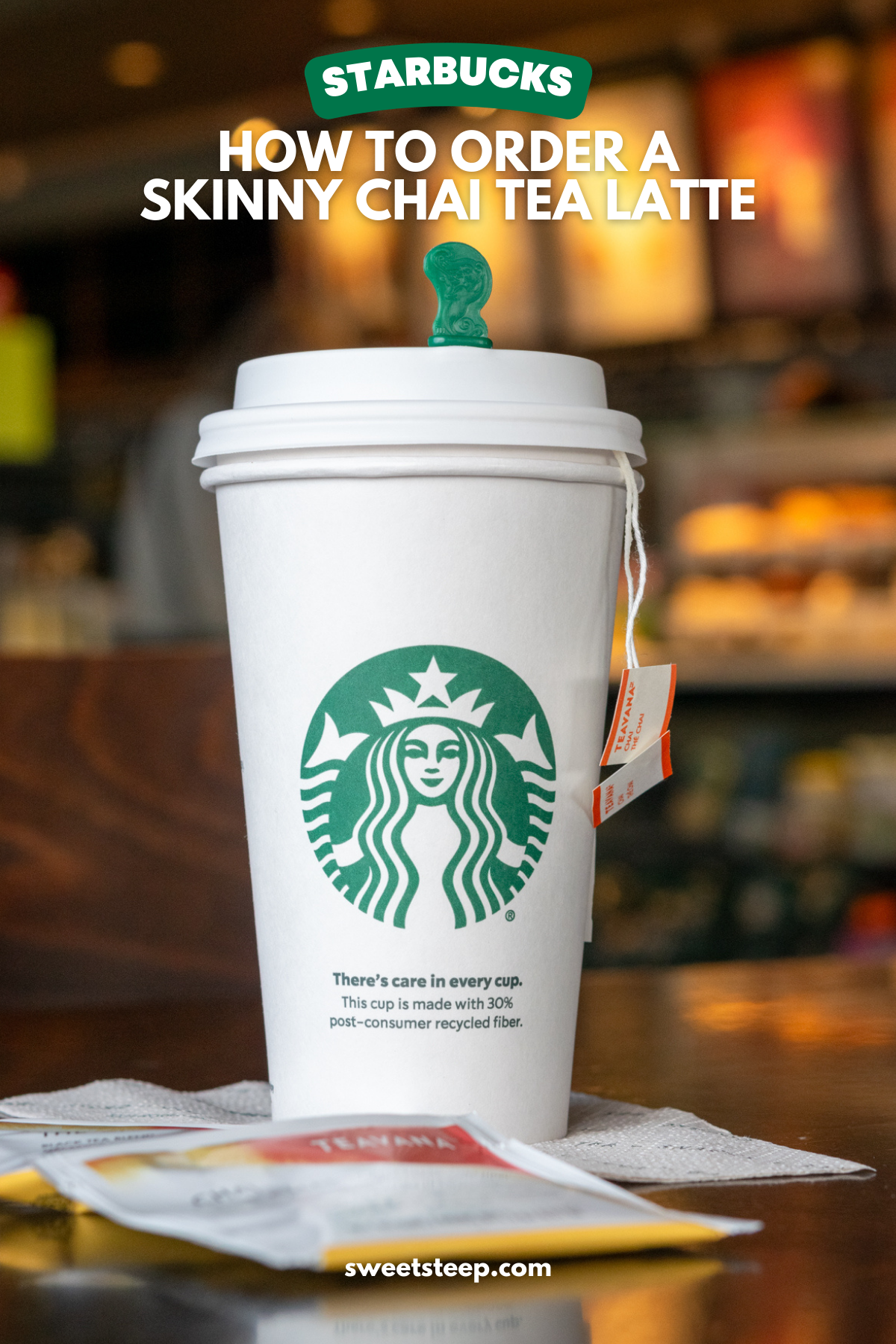 A Skinny Starbucks Chai Tea Latte with chai tea bags.