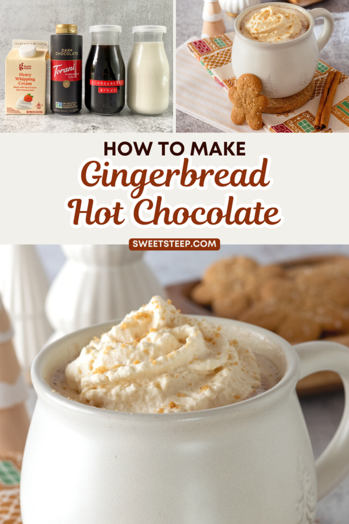 Pinterest pin for gingerbread hot chocolate recipe.