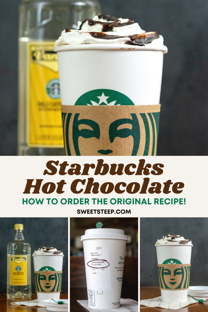 Pinterest pin for how to order the original hot chocolate drink at Starbucks.