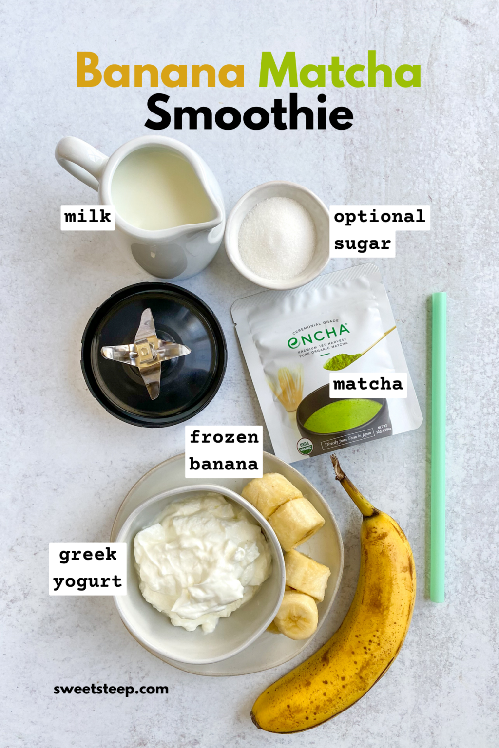 View of Homemade Banana Matcha Smoothie - Sweet Steep
