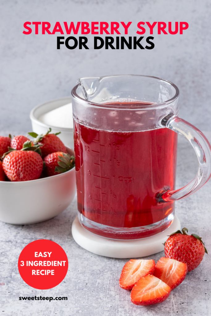 Pinterest pin for strawberry simple syrup recipe.