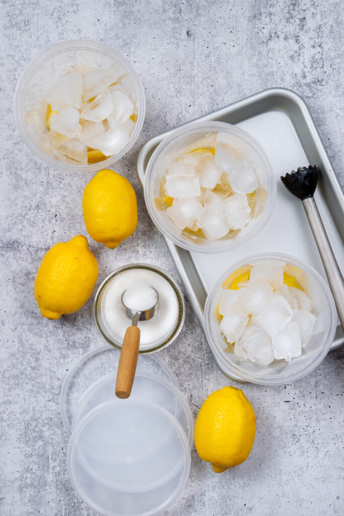 Ice added to each homemade state fair lemonade drink.