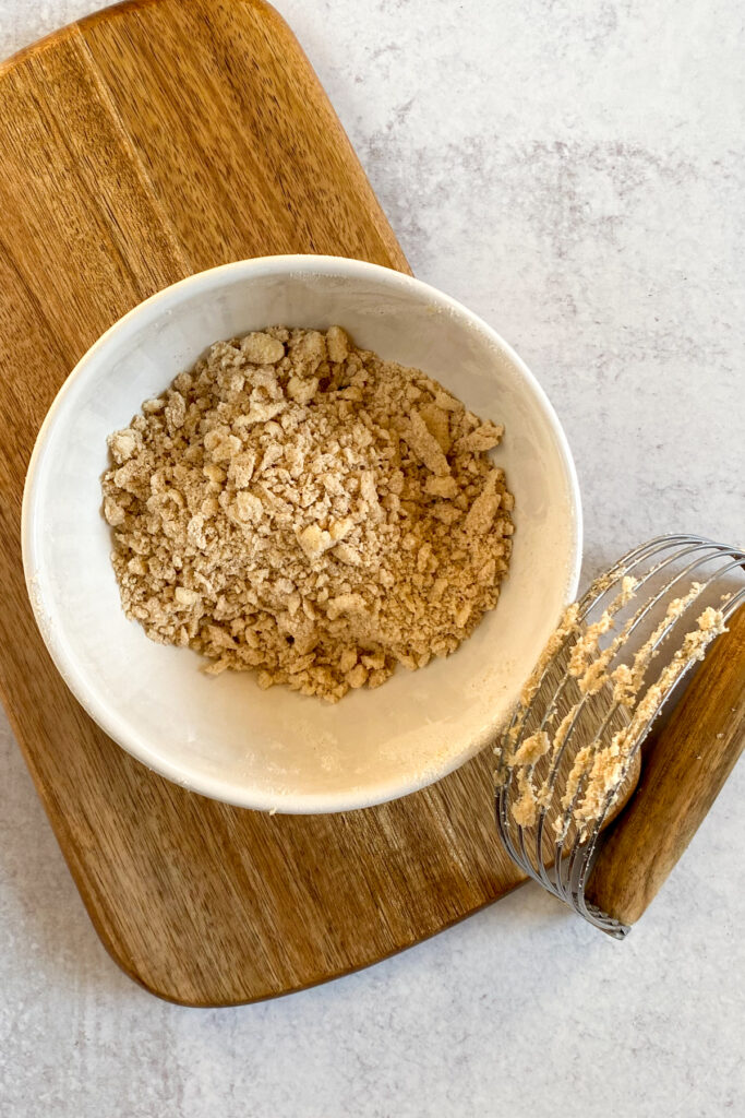 Cold butter cut into dry ingredients.